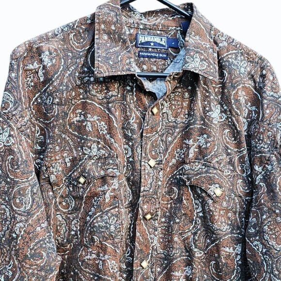 Panhandle Slim Mens L Western Shirt Diamond Pearl Snaps FLAW : Faded on Shoulder - Picture 4 of 10